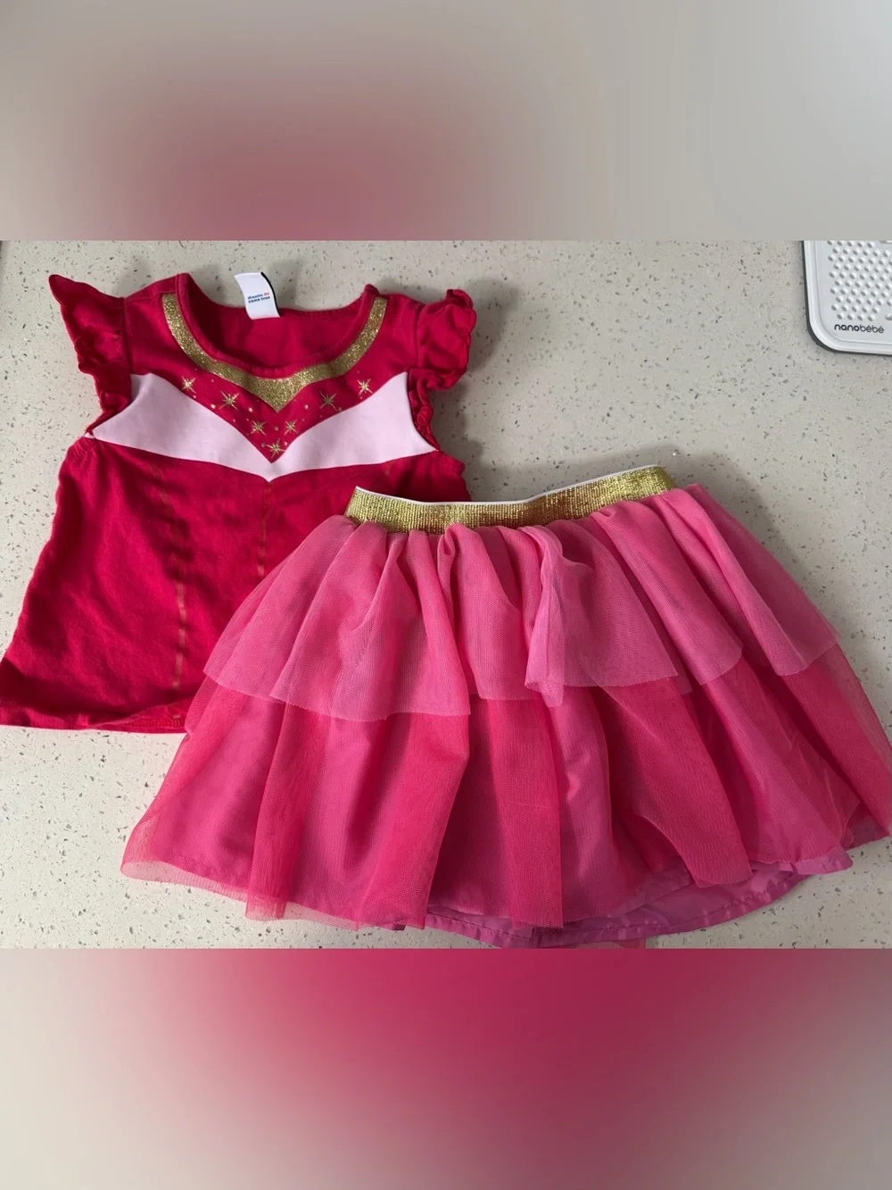 Girls Pink Princess Tutu Costume Set with Gold Trim